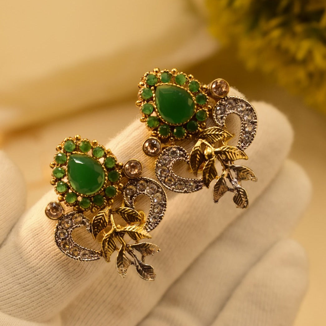Unique Design Real Green Stone Gold Plated Earrings For Girls/women.