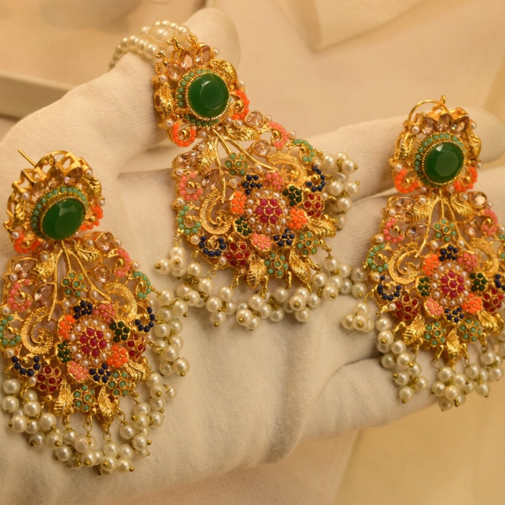 24K Gold Plated Earrings With Bindiya For Girls/women.