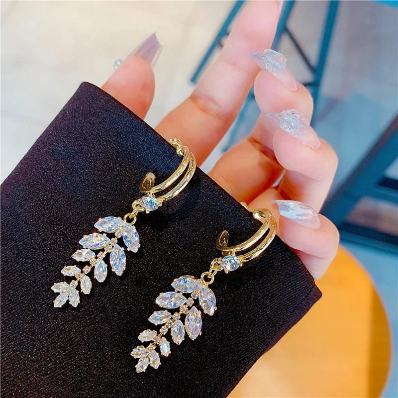 Zircon Wheat Tassel Golden Earrings For Girls/Women\