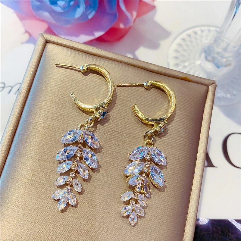 Zircon Wheat Tassel Golden Earrings For Girls/Women\