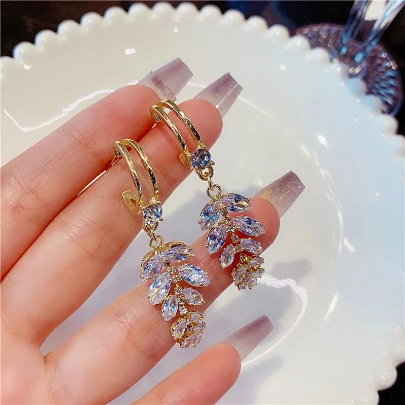 Zircon Wheat Tassel Golden Earrings For Girls/Women\