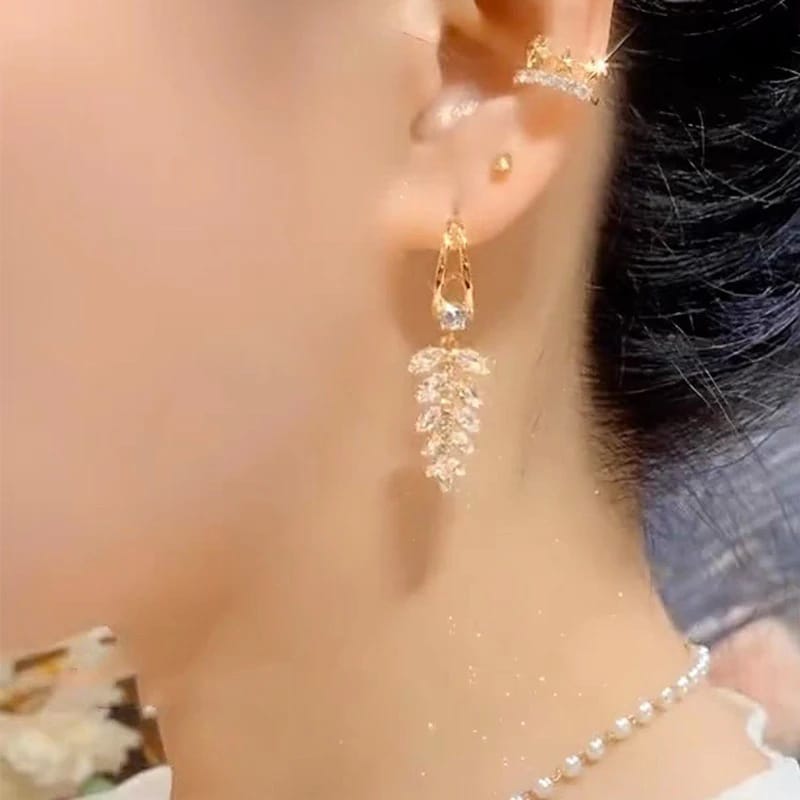 Zircon Wheat Tassel Golden Earrings For Girls/Women\