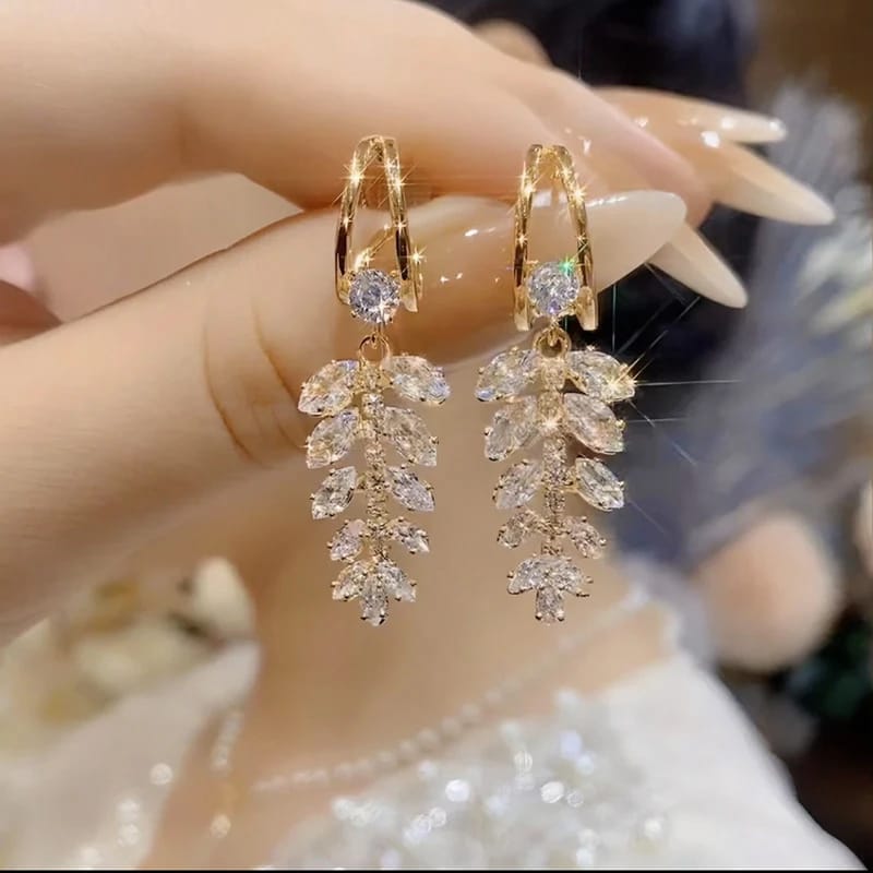 Zircon Wheat Tassel Golden Earrings For Girls/Women\