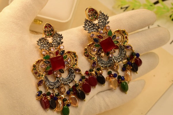 Elegant Real Stones Gold Plated Earrings For Girls/women