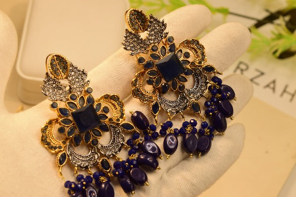 Elegant Real Stones Gold Plated Earrings For Girls/women