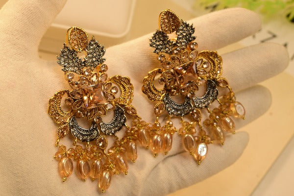 Elegant Real Stones Gold Plated Earrings For Girls/women