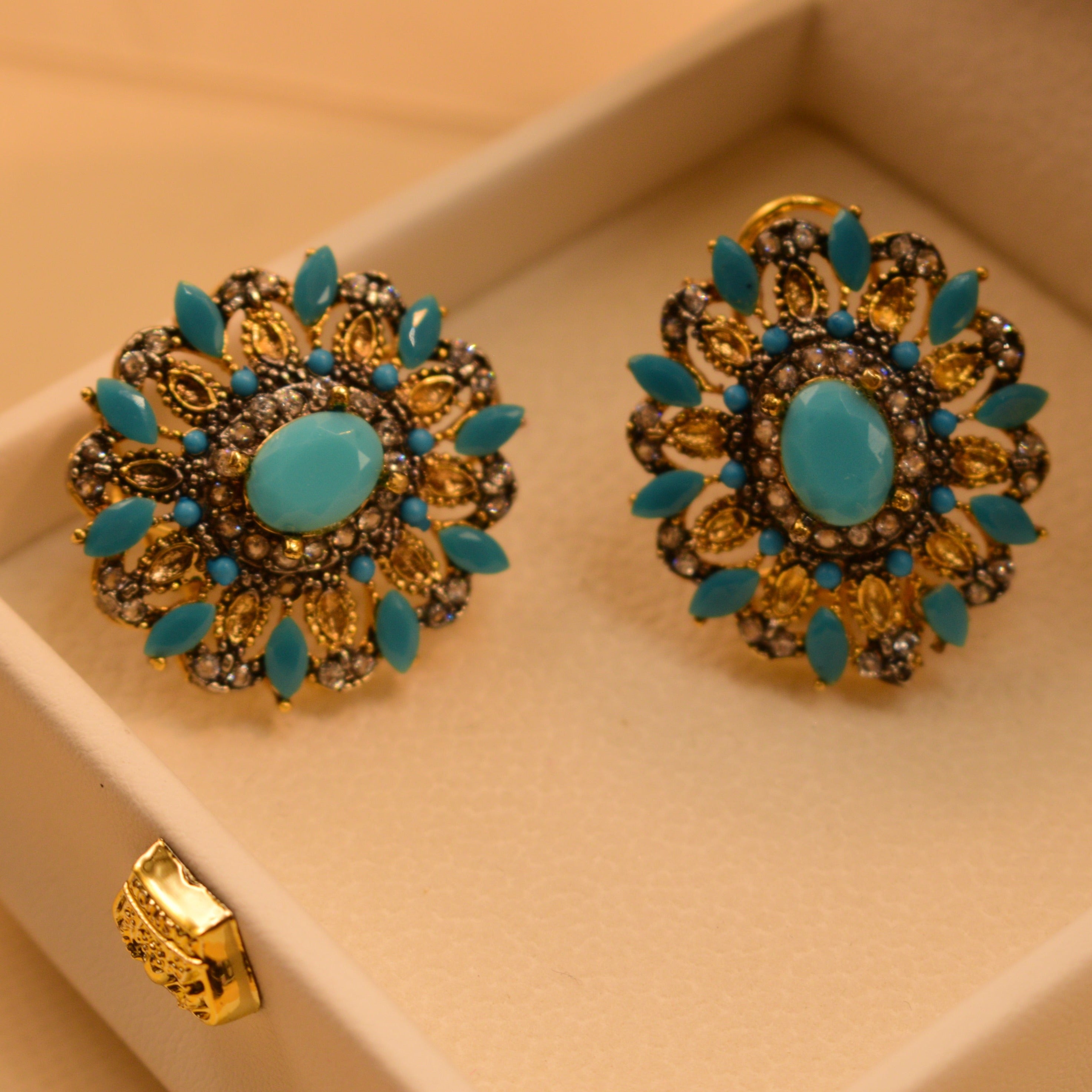 Real Gemstone Gold Plated Earrings For Girls/Women