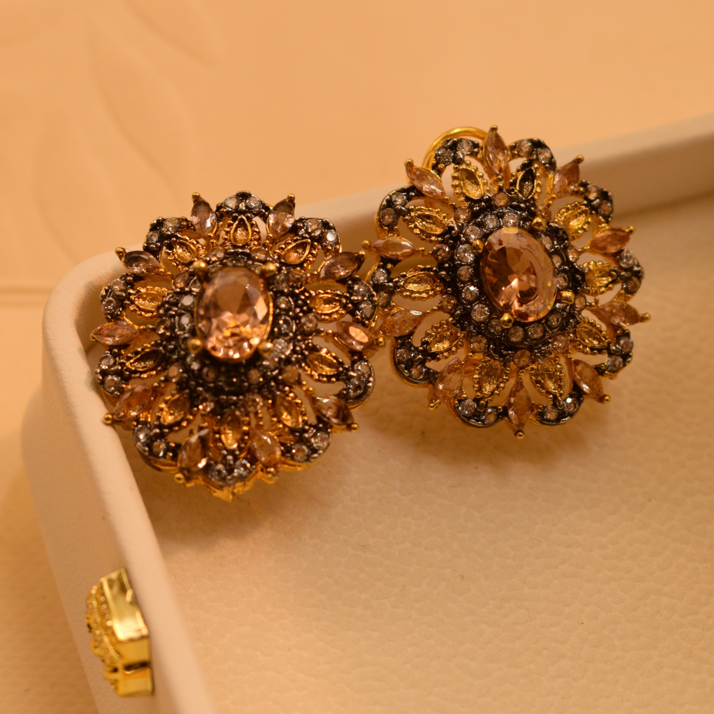 Real Gemstone Gold Plated Earrings For Girls/Women