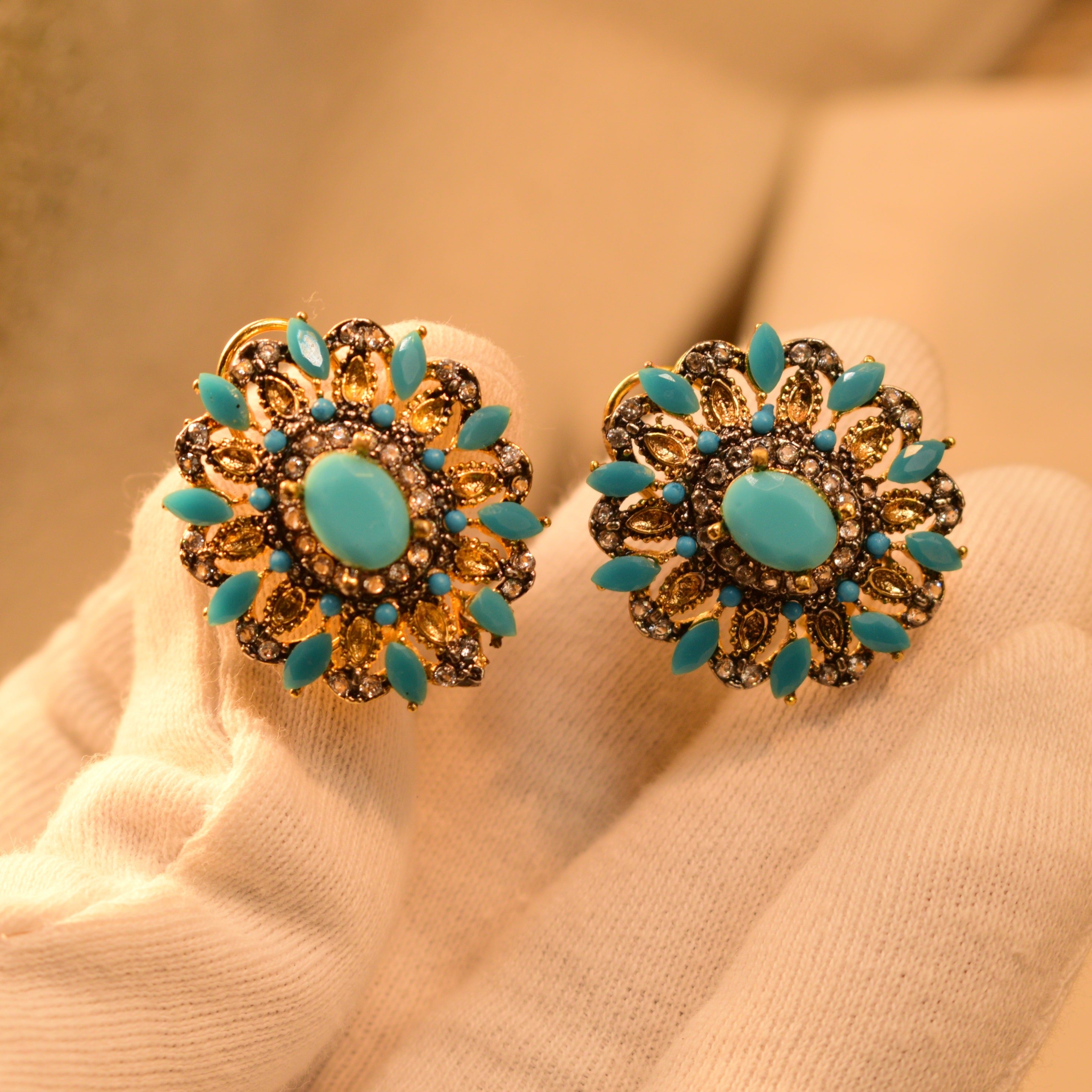 Real Gemstone Gold Plated Earrings For Girls/Women