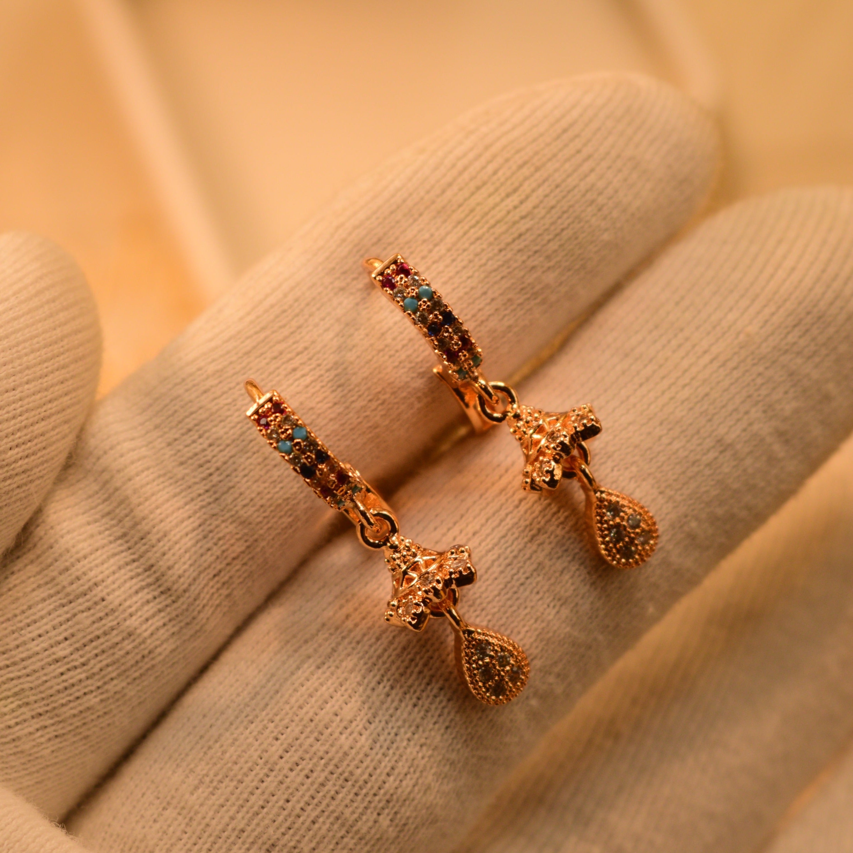 Luxury Unique Design Multi Stone Gold Earrings For Girls/women