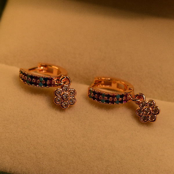 Glamorous Flower Design Gold Plated Real Stones Earrings for Girls/Women