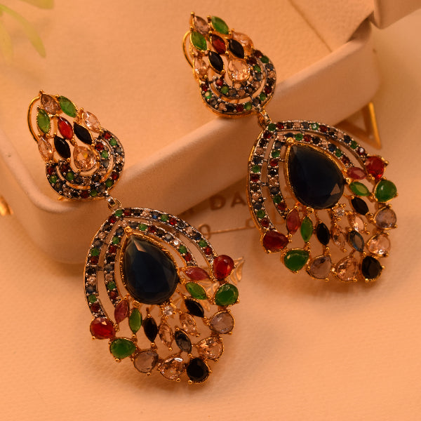 Dazzling Design Gold Plated Real Stones Earrings For Girls/women