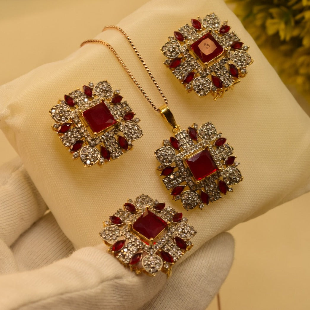 Elegant Design Real Stone Gold Plated Necklace Set With Ring for Girls/Women