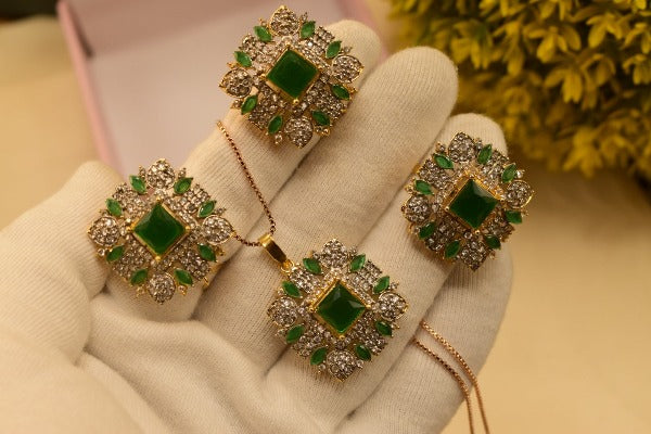 Elegant Design Real Stone Gold Plated Necklace Set With Ring for Girls/Women