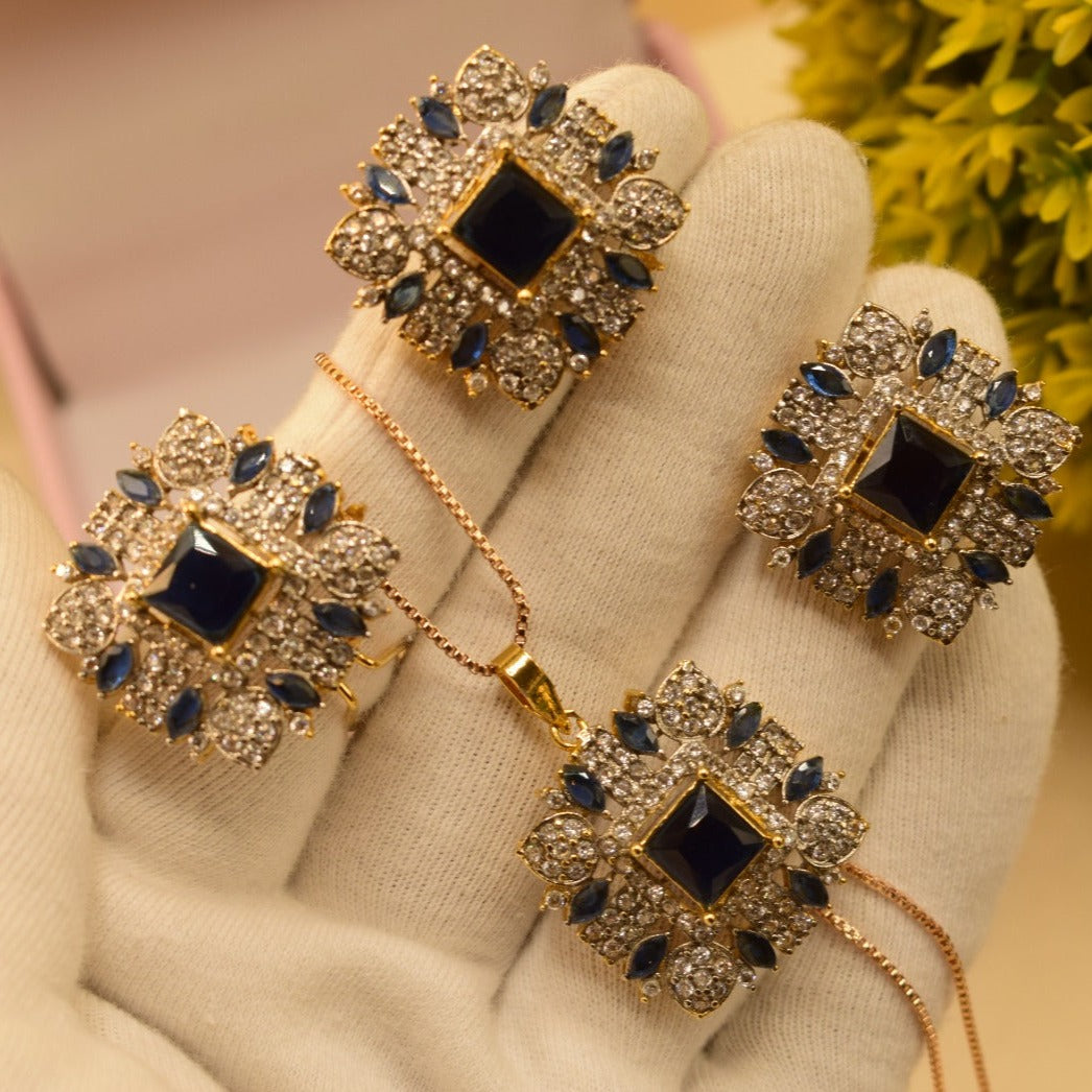 Elegant Design Real Stone Gold Plated Necklace Set With Ring for Girls/Women