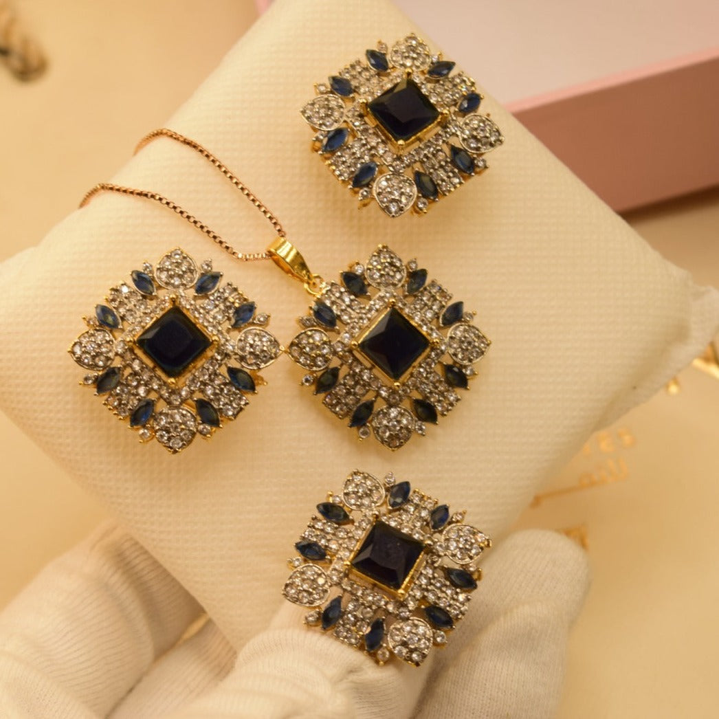 Elegant Design Real Stone Gold Plated Necklace Set With Ring for Girls/Women