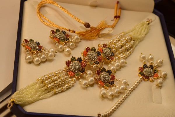 Fancy Design Gold Plated Choker Set with Bindya Earing for Girls/Women