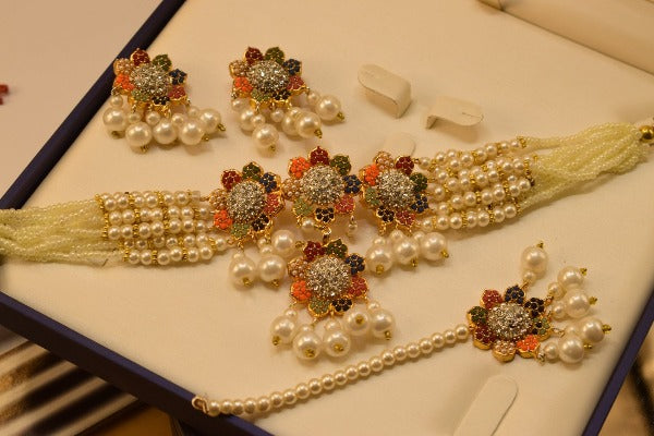 Fancy Design Gold Plated Choker Set with Bindya Earing for Girls/Women