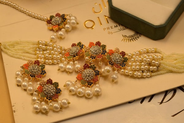 Fancy Design Gold Plated Choker Set with Bindya Earing for Girls/Women