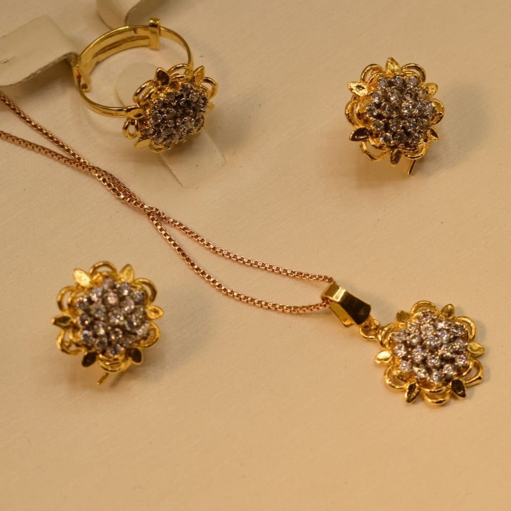 Elegant Flower Design Jarao Necklace Set With Ring for Girls/Women