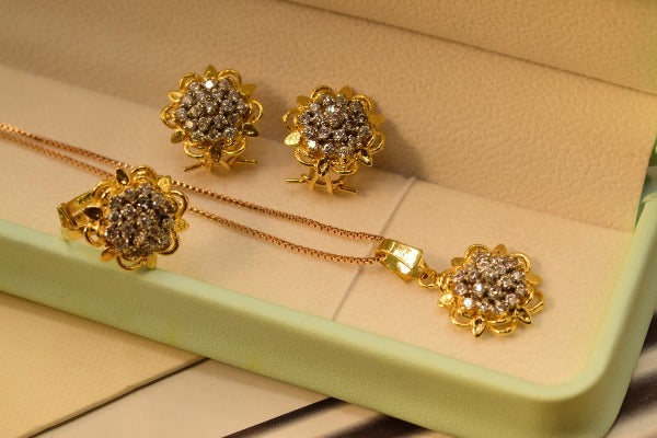 Elegant Flower Design Jarao Necklace Set With Ring for Girls/Women