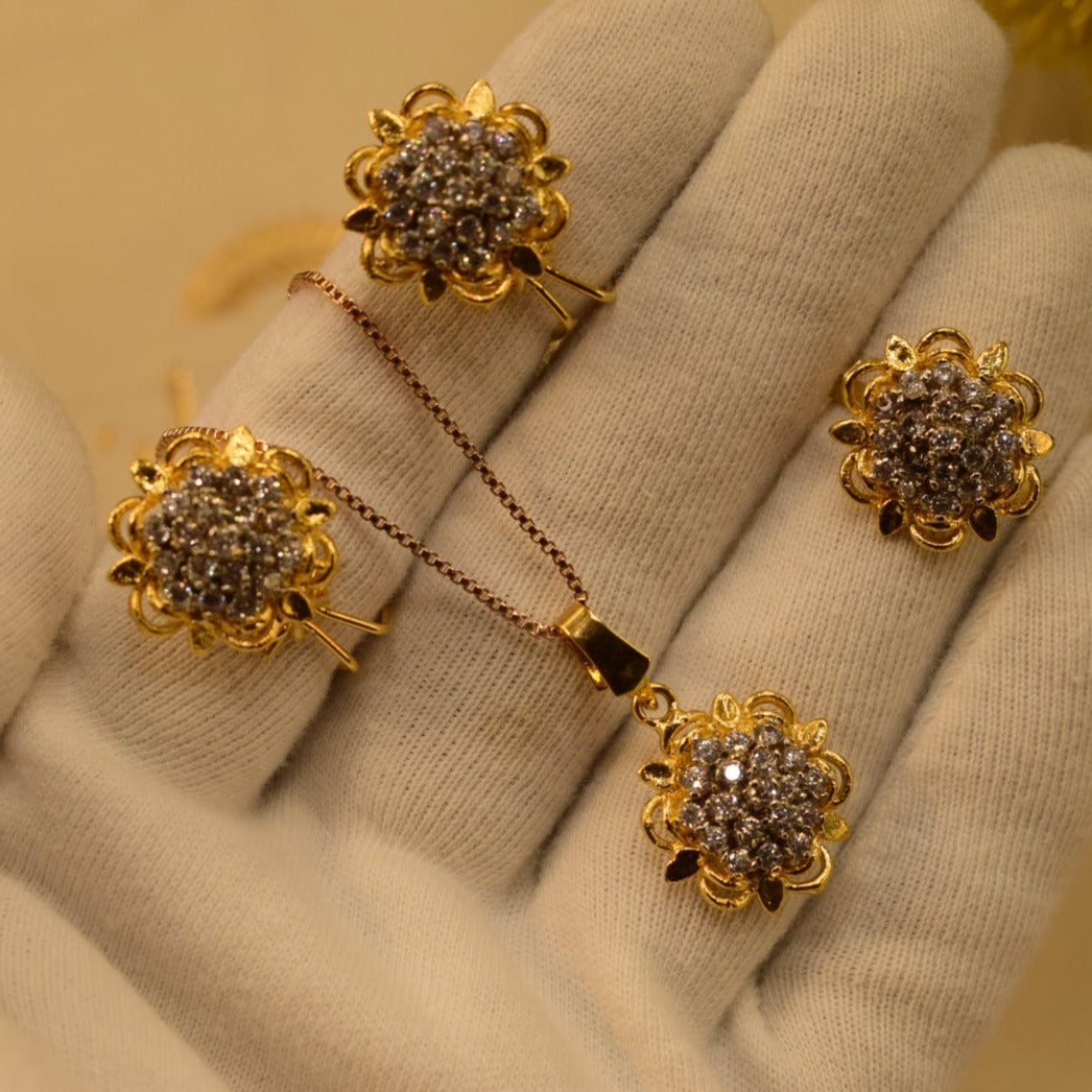 Elegant Flower Design Jarao Necklace Set With Ring for Girls/Women