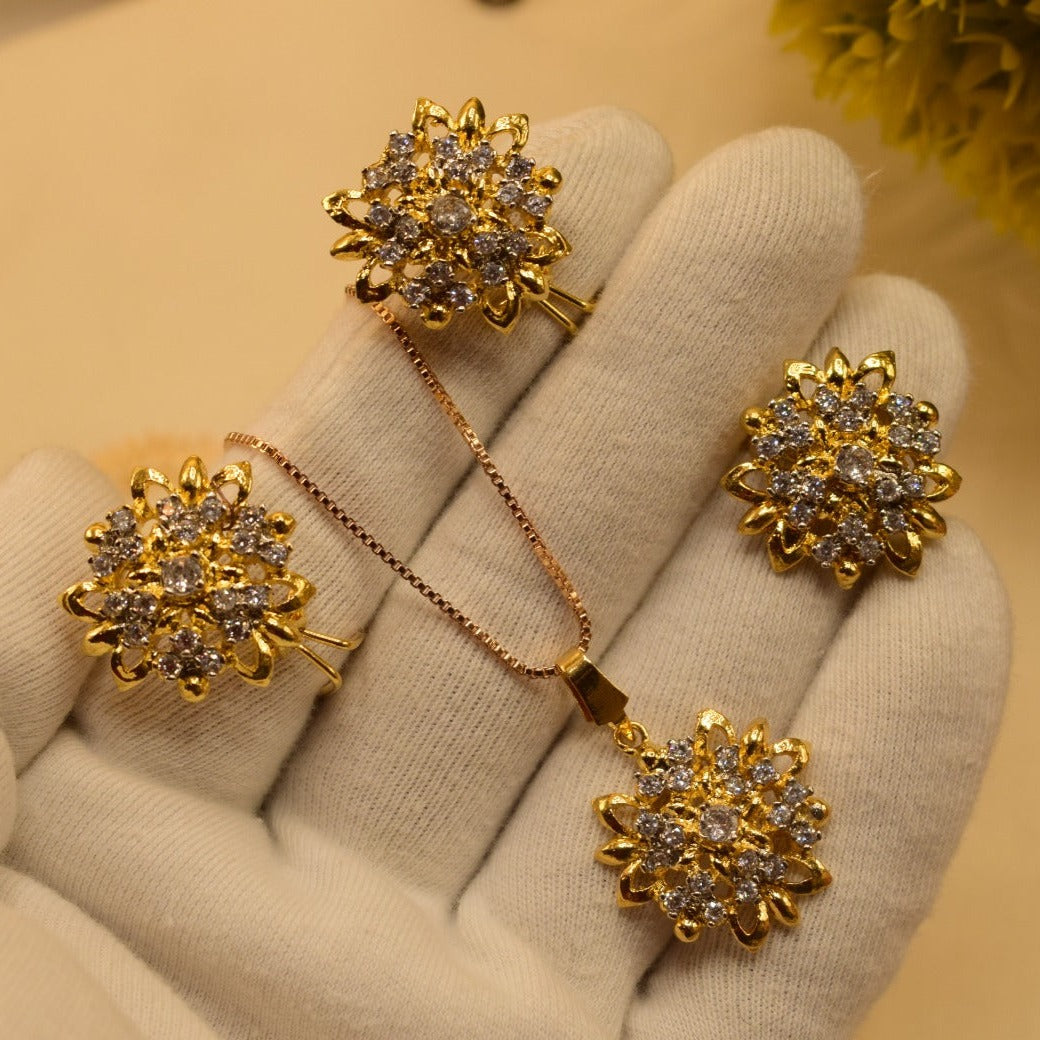 Elegant Fancy Golden Flower Zircon Necklace Sets for Girls/Wome