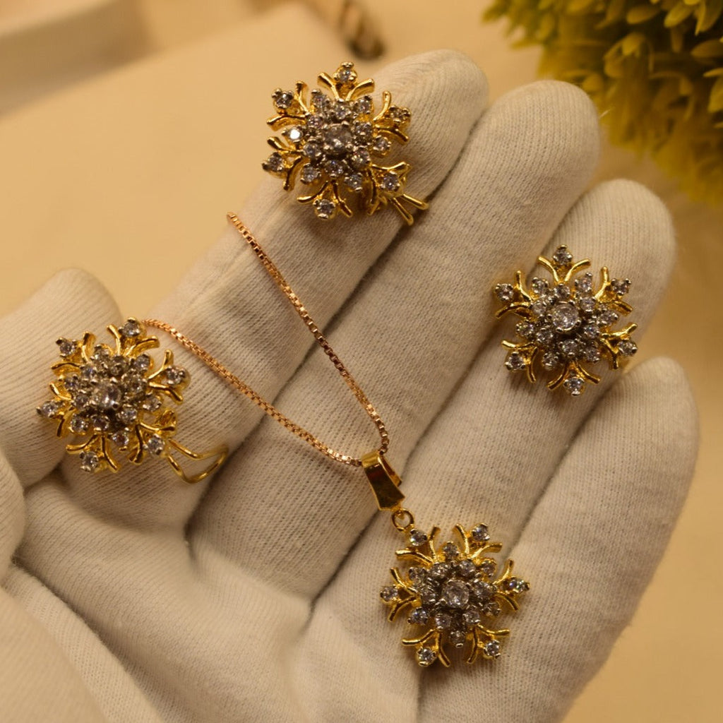 Elegant Fancy Golden Flower Zircon Necklace Sets for Girls/Women