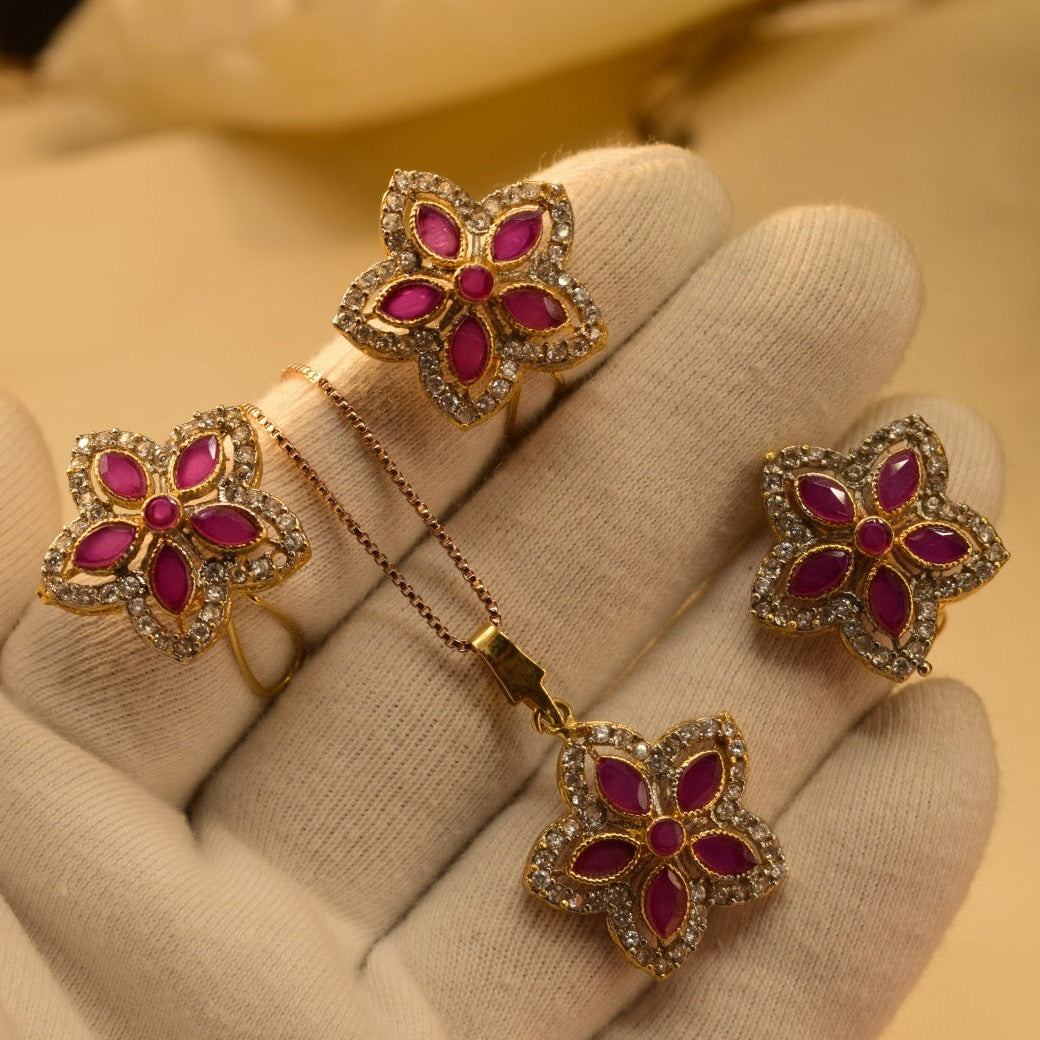 Elegant Fancy Gold Plated Zircon Necklace Sets for Girls/Women