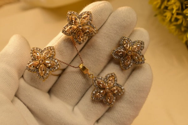 Elegant Fancy Gold Plated Zircon Necklace Sets for Girls/Women