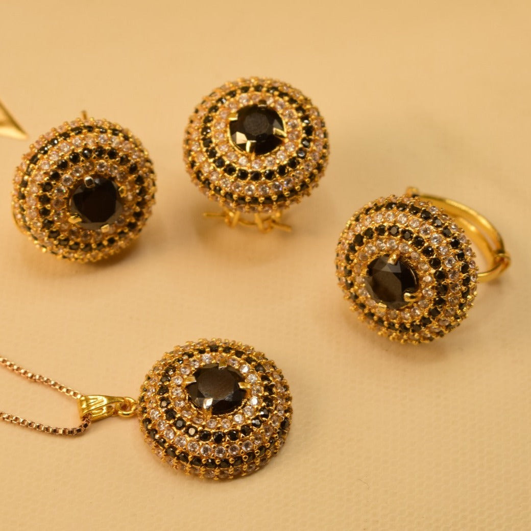 Elegant Fancy Golden Flower Zircon Necklace Sets for Girls/Women