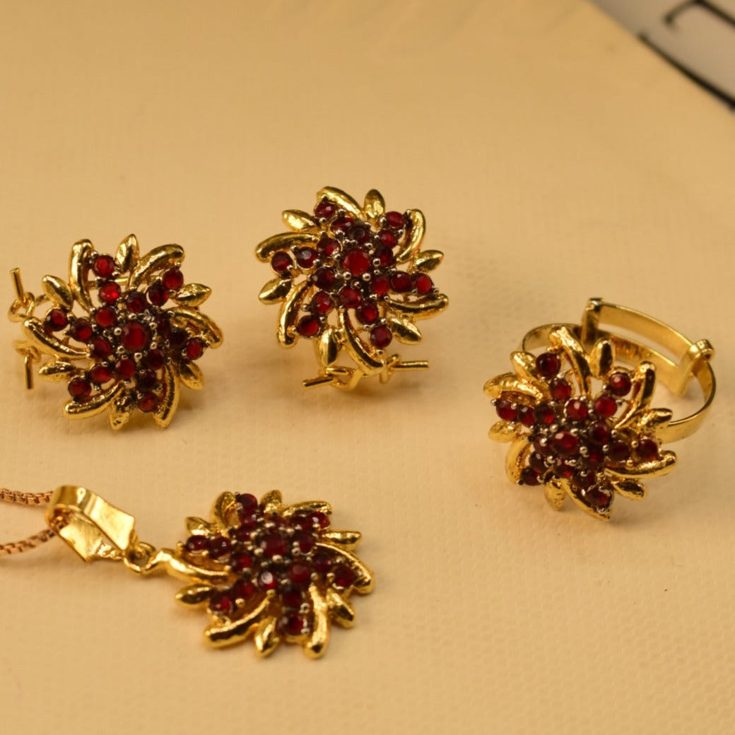 Elegant Fancy Golden Flower Zircon Necklace Sets for Girls/Women