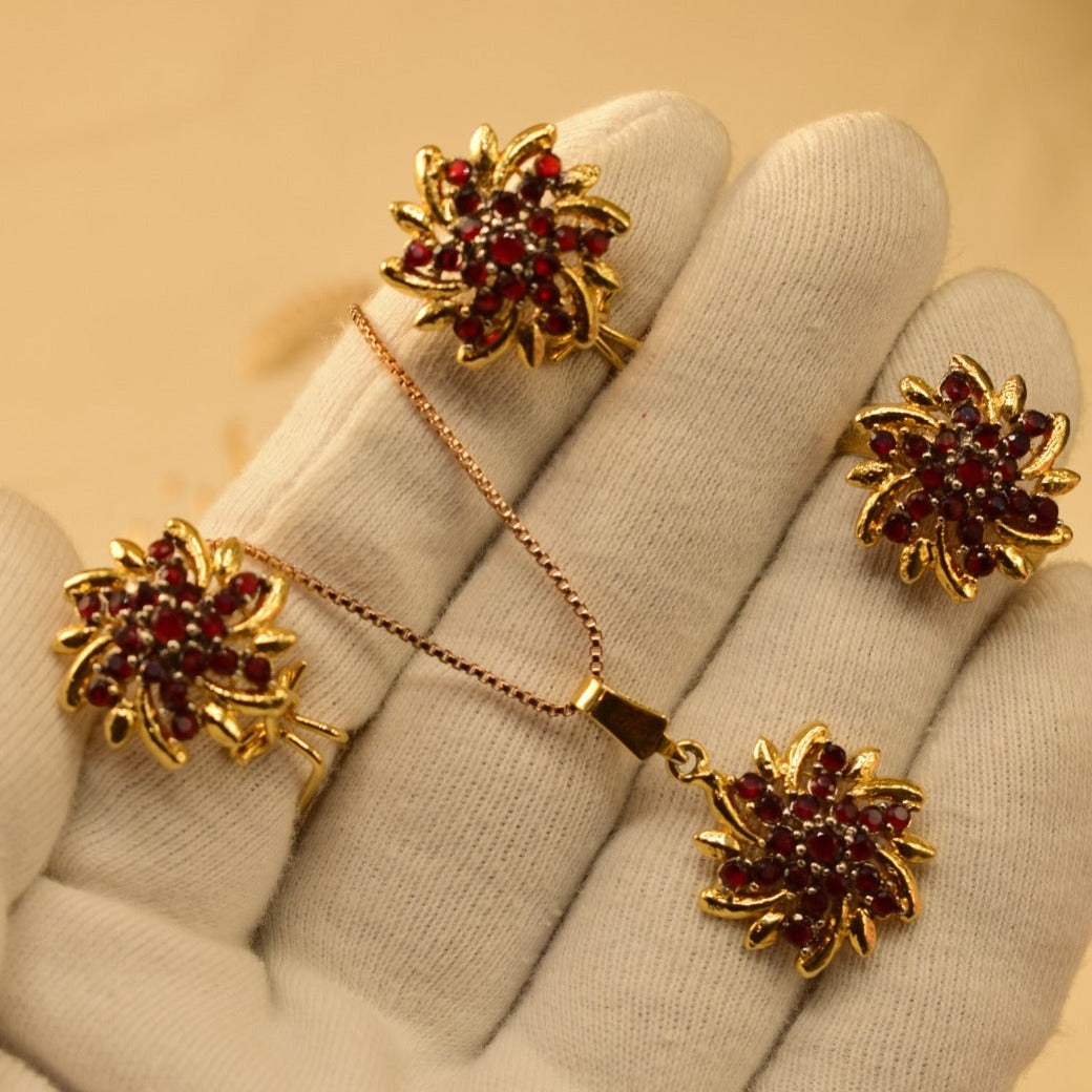 Elegant Fancy Golden Flower Zircon Necklace Sets for Girls/Women