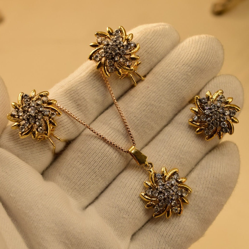 Elegant Fancy Golden Flower Zircon Necklace Sets for Girls/Women