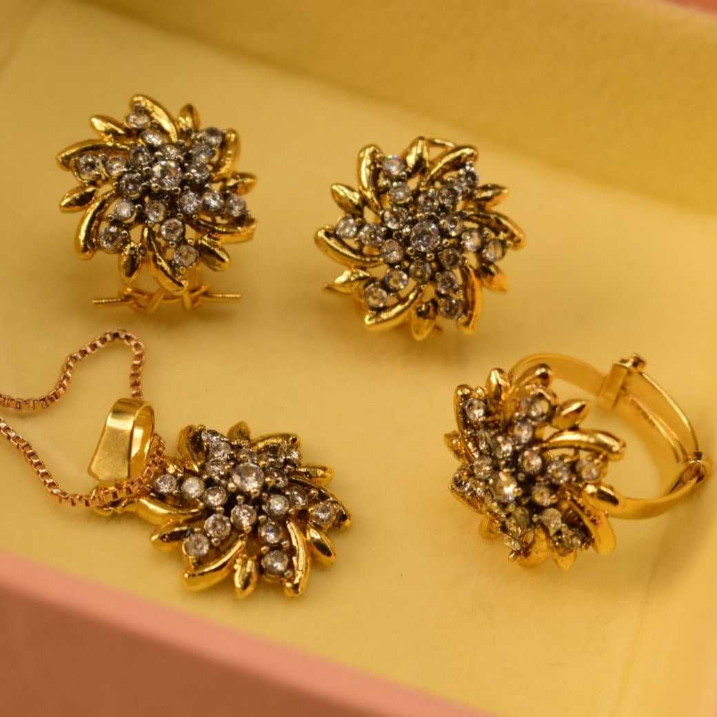 Elegant Fancy Golden Flower Zircon Necklace Sets for Girls/Women