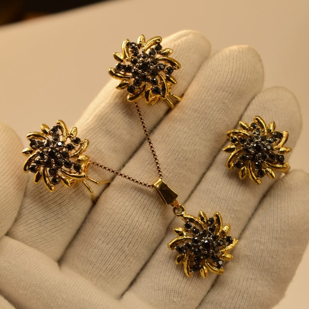 Elegant Fancy Golden Flower Zircon Necklace Sets for Girls/Women