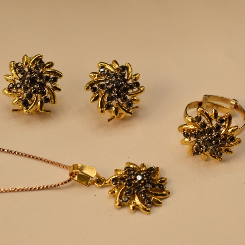 Elegant Fancy Golden Flower Zircon Necklace Sets for Girls/Women