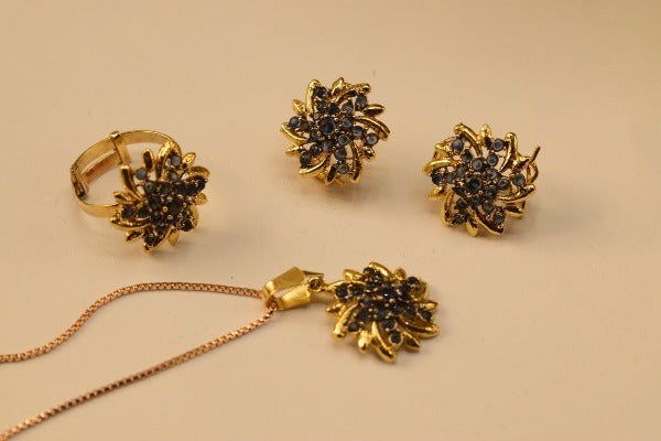 Elegant Fancy Golden Flower Zircon Necklace Sets for Girls/Women