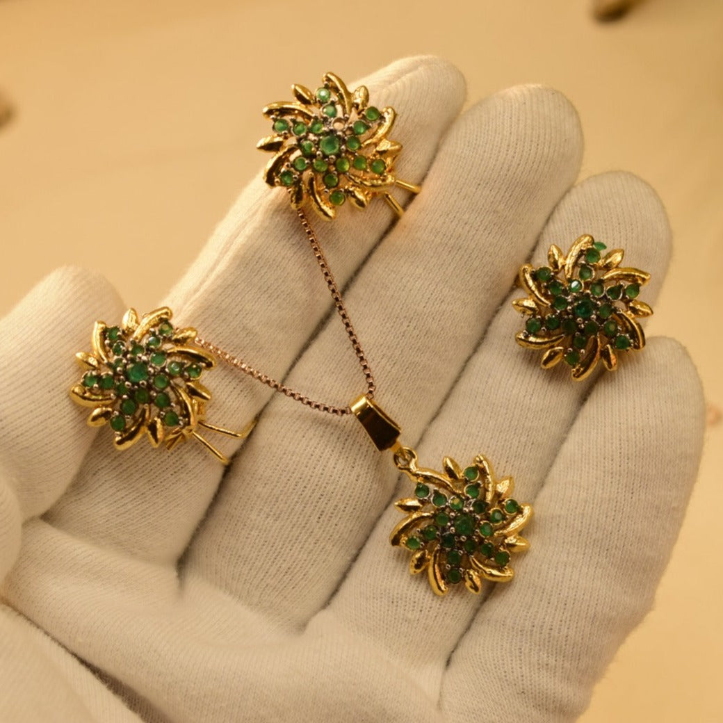 Elegant Fancy Golden Flower Zircon Necklace Sets for Girls/Women
