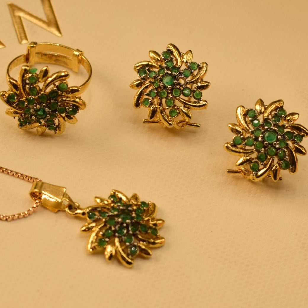 Elegant Fancy Golden Flower Zircon Necklace Sets for Girls/Women