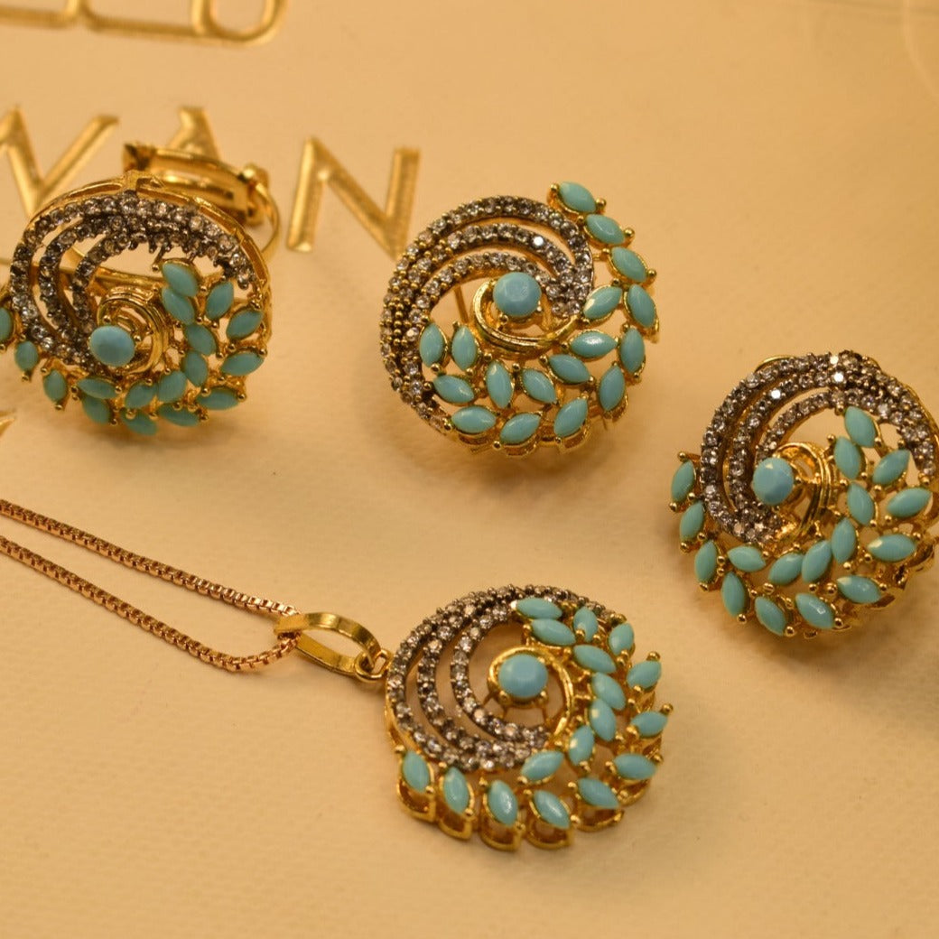 Elegant Fancy Golden Flower Zircon Necklace Sets for Girls/Women
