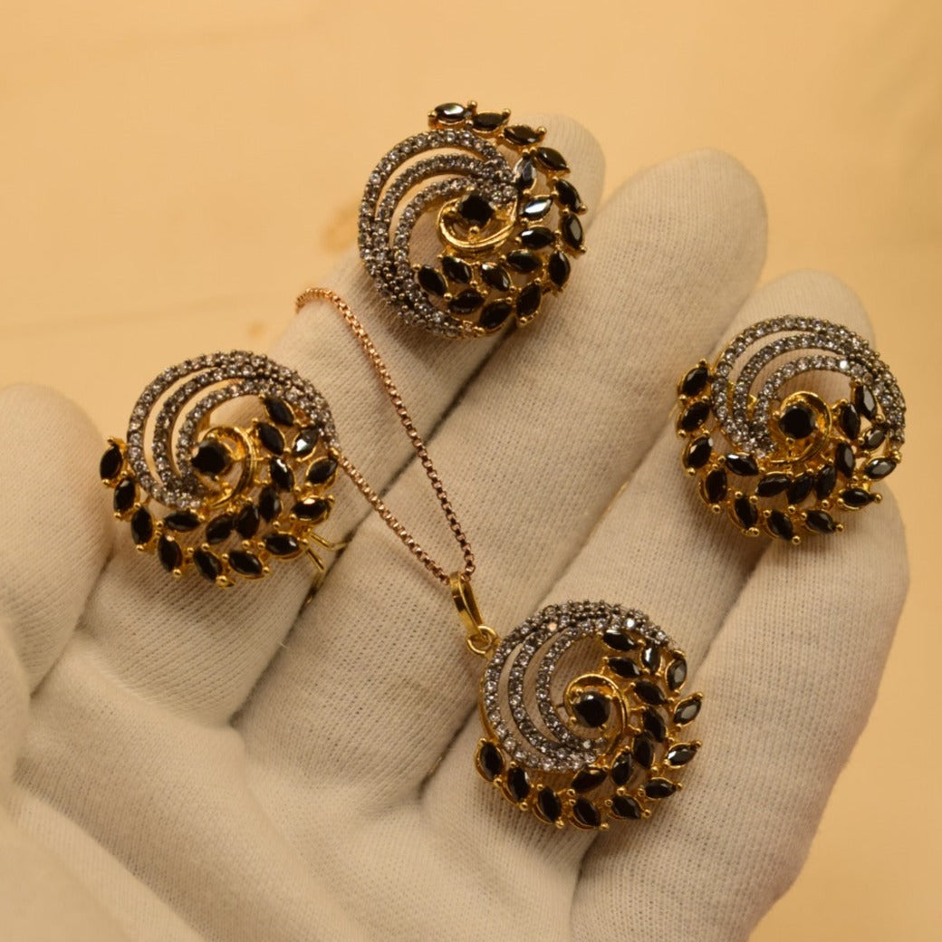 Elegant Fancy Golden Flower Zircon Necklace Sets for Girls/Women
