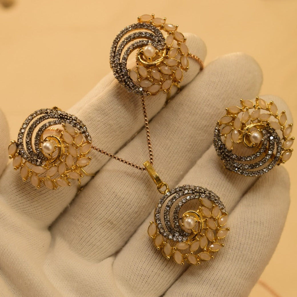 Elegant Fancy Golden Flower Zircon Necklace Sets for Girls/Women