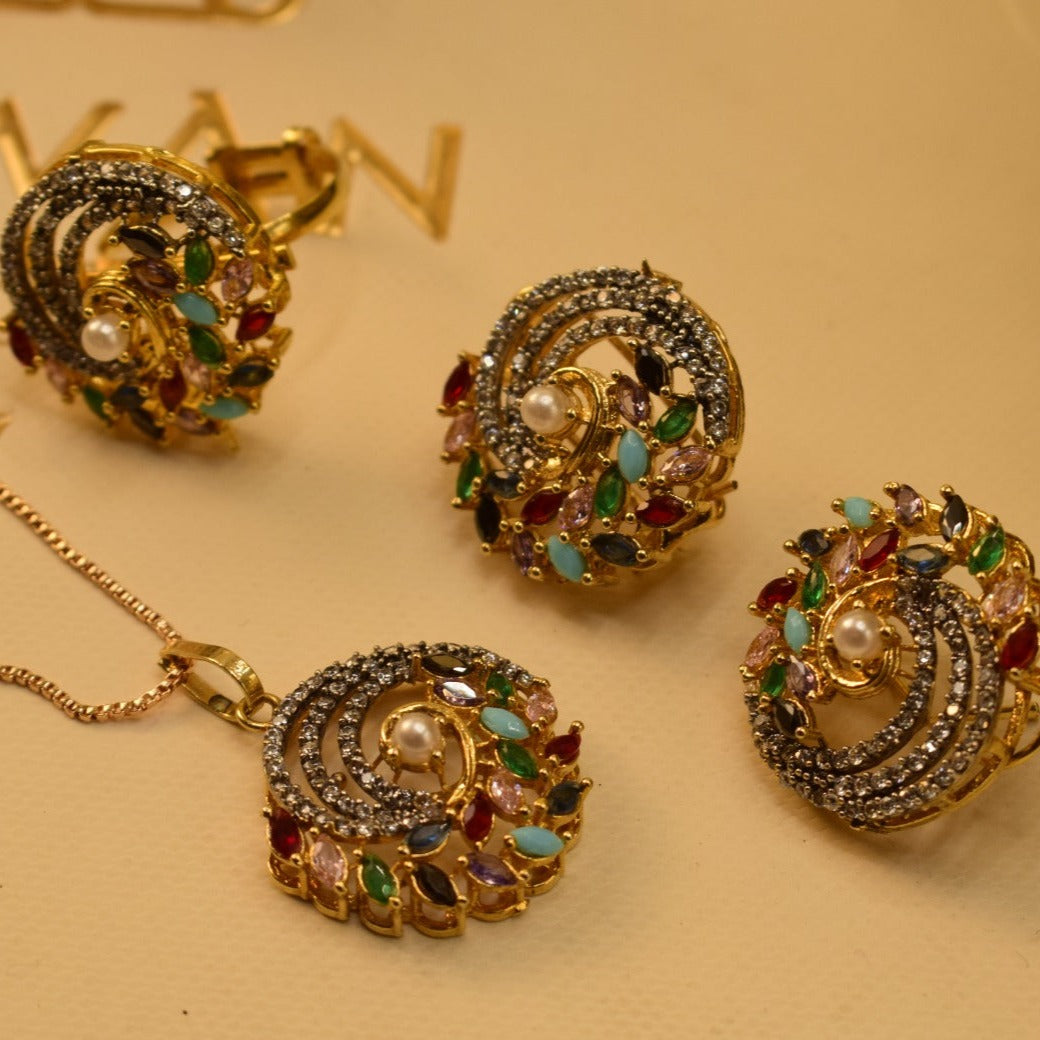 Elegant Fancy Golden Flower Zircon Necklace Sets for Girls/Women