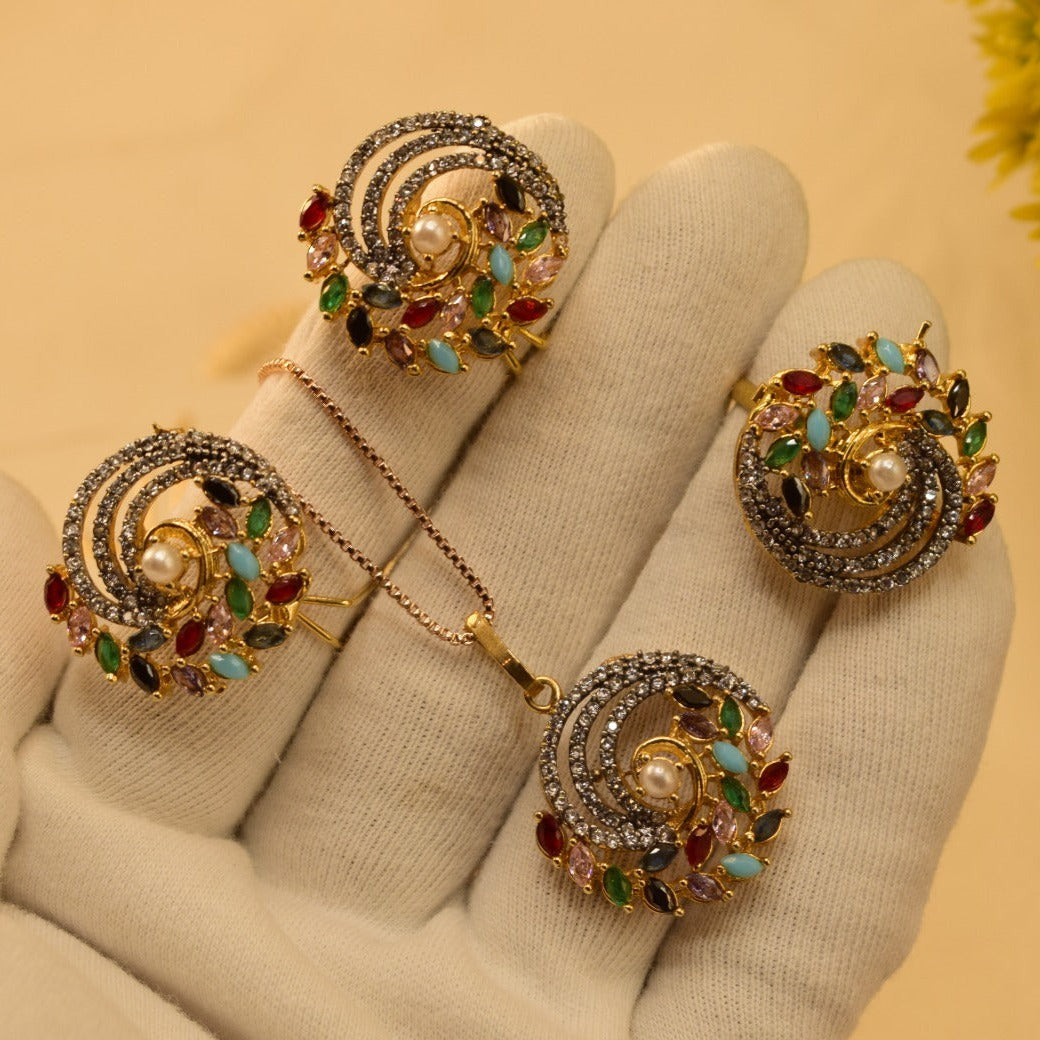 Elegant Fancy Golden Flower Zircon Necklace Sets for Girls/Women