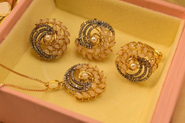 Elegant Fancy Golden Flower Zircon Necklace Sets for Girls/Women