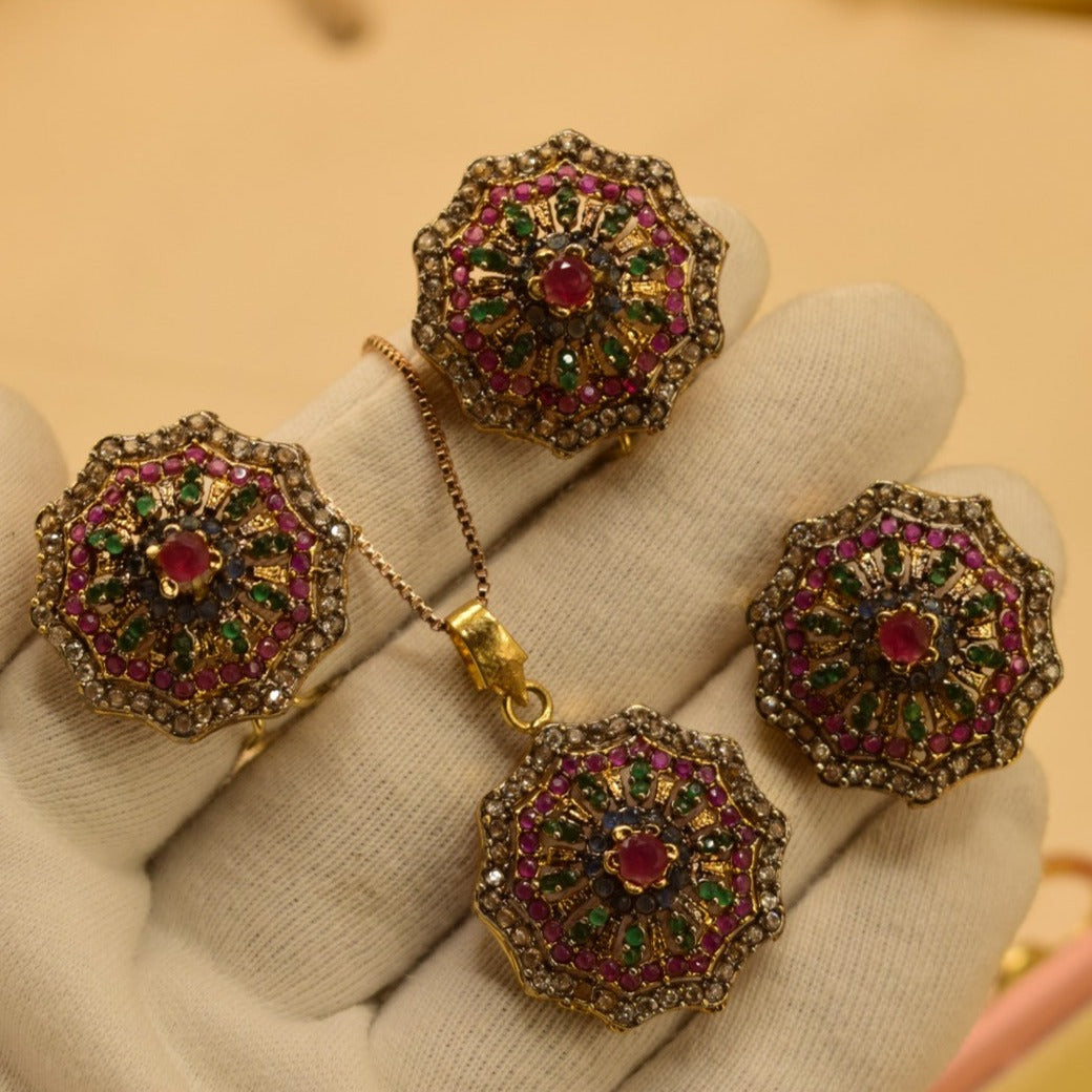 Elegant Fancy Golden Flower Zircon Necklace Sets for Girls/Women