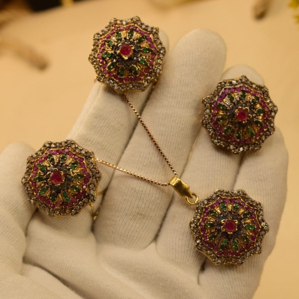 Elegant Fancy Golden Flower Zircon Necklace Sets for Girls/Women