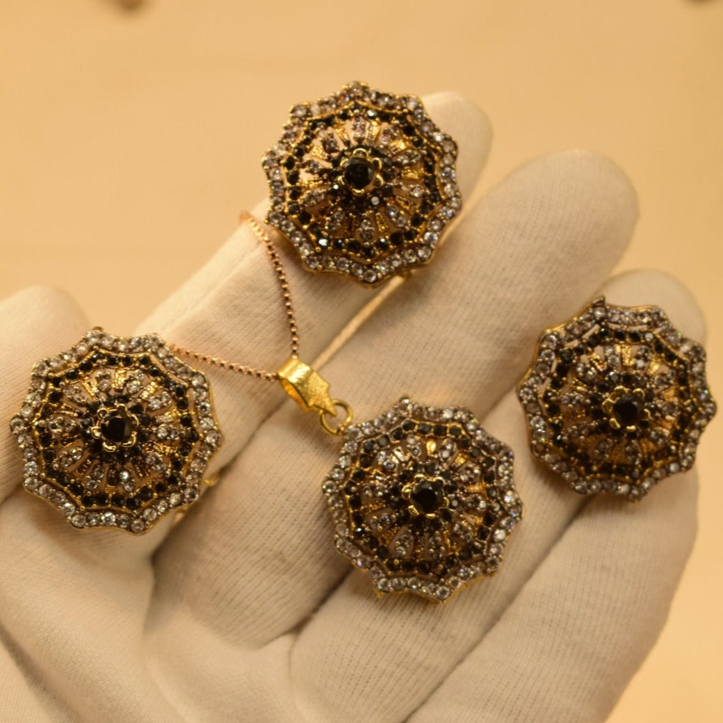 Elegant Fancy Golden Flower Zircon Necklace Sets for Girls/Women