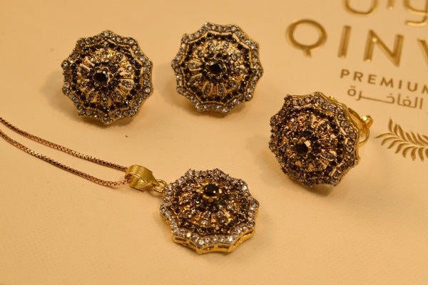 Elegant Fancy Golden Flower Zircon Necklace Sets for Girls/Women